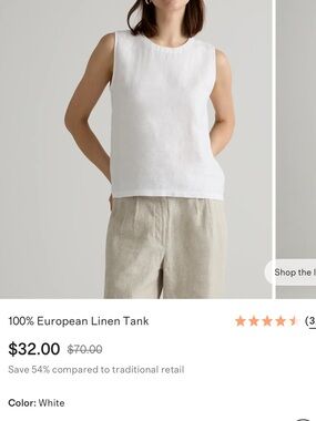 Quince White Linen Sleeveless Crewneck Tank